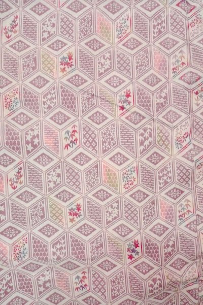 Photo4: O0718M Vintage Japanese kimono   Ivory ORI woven for women / Silk. Flower,   (Grade C) (4)