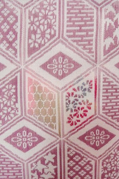 Photo6: O0718M Vintage Japanese kimono   Ivory ORI woven for women / Silk. Flower,   (Grade C) (6)