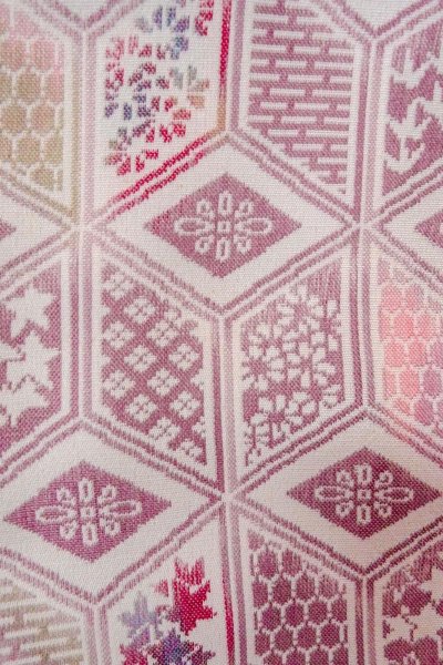 Photo7: O0718M Vintage Japanese kimono   Ivory ORI woven for women / Silk. Flower,   (Grade C) (7)