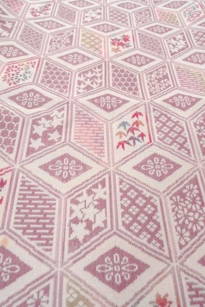 Photo10: O0718M Vintage Japanese kimono   Ivory ORI woven for women / Silk. Flower,   (Grade C) (10)