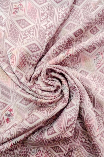 Photo11: O0718M Vintage Japanese kimono   Ivory ORI woven for women / Silk. Flower,   (Grade C) (11)