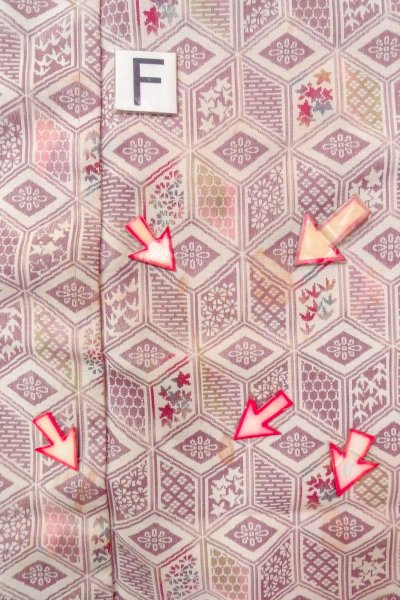 Photo19: O0718M Vintage Japanese kimono   Ivory ORI woven for women / Silk. Flower,   (Grade C) (19)