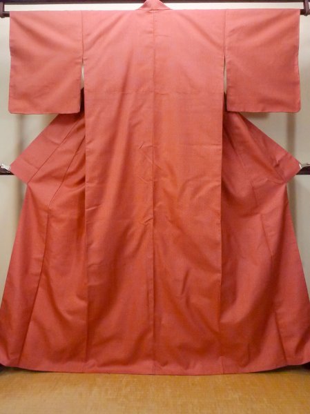 Photo1: O0718N Vintage Japanese kimono  Vivid Vermilion ORI woven for women / Silk. Cross   (Grade A) (1)