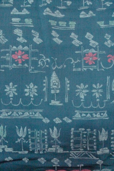 Photo4: O0718O Vintage Japanese kimono   Teal ORI woven for women / Silk. Flower,   (Grade B) (4)