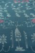 Photo10: O0718O Vintage Japanese kimono   Teal ORI woven for women / Silk. Flower,   (Grade B) (10)