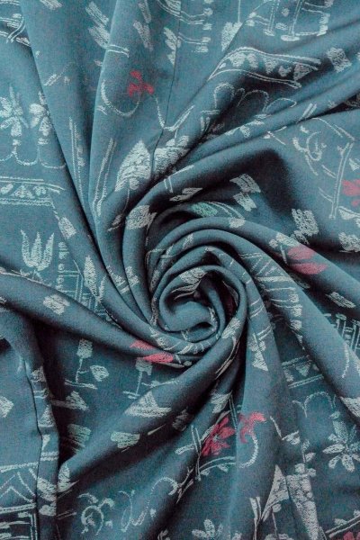 Photo12: O0718O Vintage Japanese kimono   Teal ORI woven for women / Silk. Flower,   (Grade B) (12)