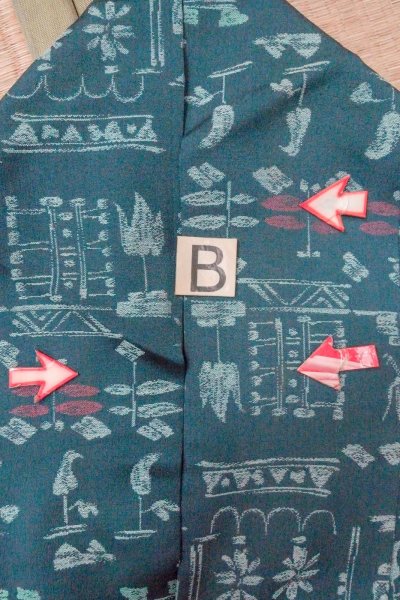Photo15: O0718O Vintage Japanese kimono   Teal ORI woven for women / Silk. Flower,   (Grade B) (15)