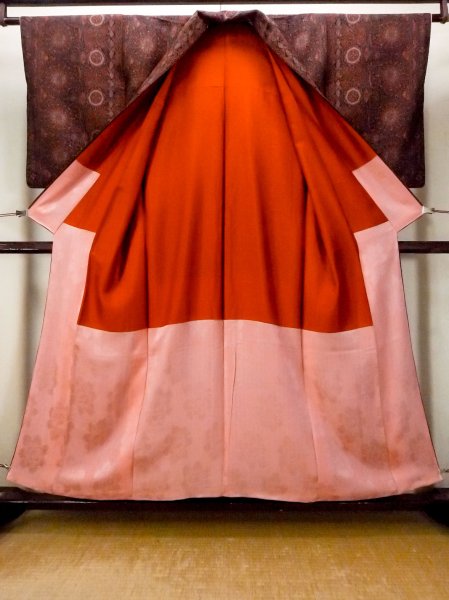 Photo2: O0718R Antique Japanese kimono   Black ORI woven for women / Silk. Chinz pattern   (Grade B) (2)