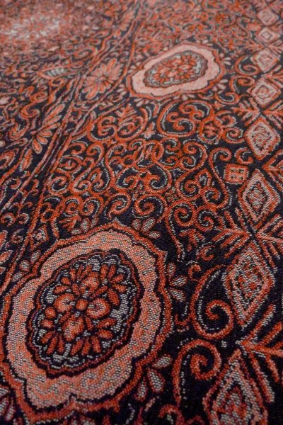 Photo8: O0718R Antique Japanese kimono   Black ORI woven for women / Silk. Chinz pattern   (Grade B) (8)