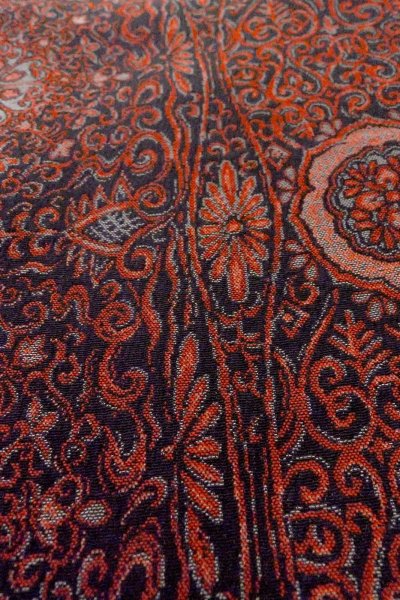 Photo9: O0718R Antique Japanese kimono   Black ORI woven for women / Silk. Chinz pattern   (Grade B) (9)