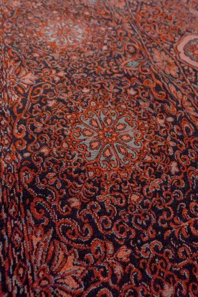 Photo10: O0718R Antique Japanese kimono   Black ORI woven for women / Silk. Chinz pattern   (Grade B) (10)