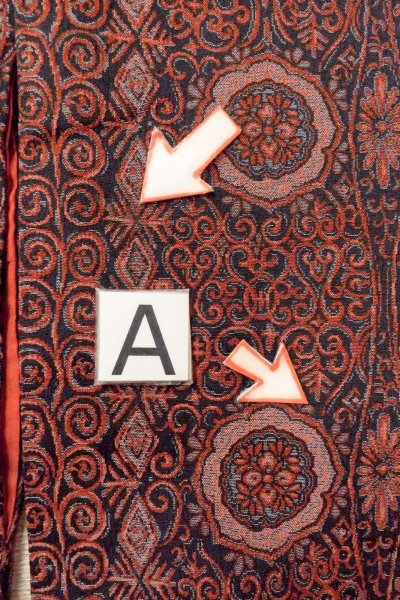 Photo14: O0718R Antique Japanese kimono   Black ORI woven for women / Silk. Chinz pattern   (Grade B) (14)