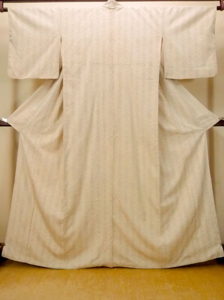 Photo1: O0718S Vintage Japanese kimono   Ivory ORI woven for women / Silk. Lozenges,   (Grade B) (1)