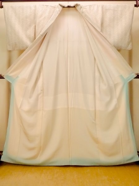 Photo2: O0718S Vintage Japanese kimono   Ivory ORI woven for women / Silk. Lozenges,   (Grade B) (2)