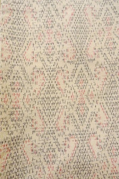 Photo5: O0718S Vintage Japanese kimono   Ivory ORI woven for women / Silk. Lozenges,   (Grade B) (5)