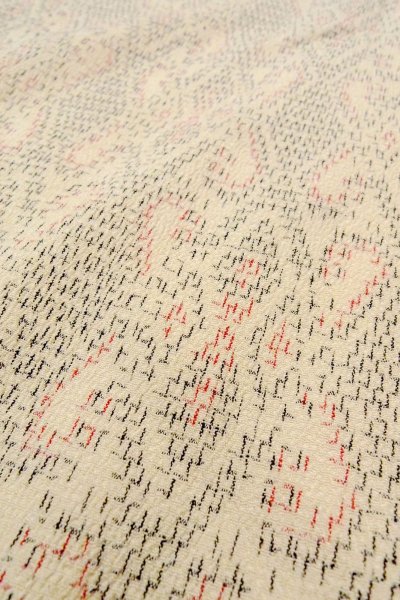 Photo8: O0718S Vintage Japanese kimono   Ivory ORI woven for women / Silk. Lozenges,   (Grade B) (8)