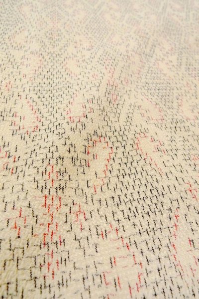 Photo10: O0718S Vintage Japanese kimono   Ivory ORI woven for women / Silk. Lozenges,   (Grade B) (10)