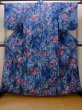 Photo1: O0718T Vintage Japanese kimono   Indigo Blue Pour Dyed Yukata for women / Cotton. Flower,   (Grade B) (1)