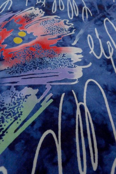 Photo9: O0718T Vintage Japanese kimono   Indigo Blue Pour Dyed Yukata for women / Cotton. Flower,   (Grade B) (9)