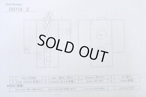 Photo13: O0718Z Vintage Japanese kimono   White YUKATA summer(made in Japan) for women / Cotton. Line, "Eba-pattern"  (Grade C) (13)