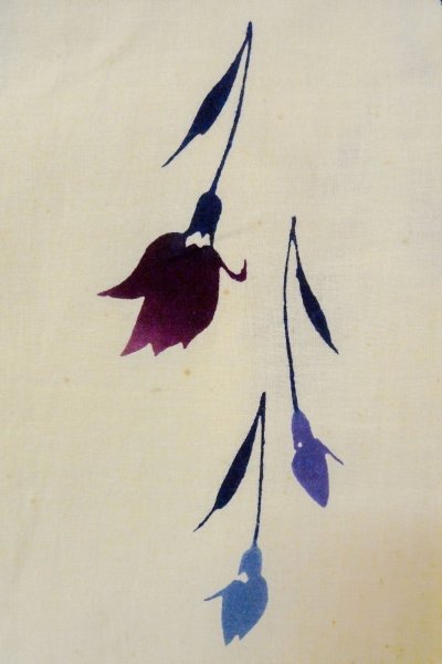 Photo5: O0719A Vintage Japanese kimono   Ivory Pour Dyed Yukata for women / Cotton. Flower   (Grade D) (5)