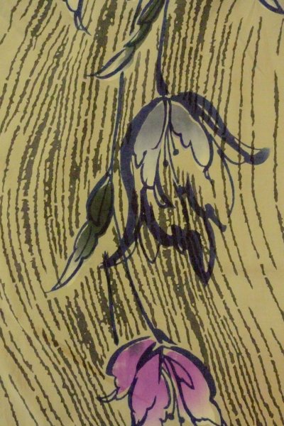 Photo3: O0719C Vintage Japanese kimono  Grayish Olive Pour Dyed Yukata for women / Cotton. Flower,   (Grade B) (3)