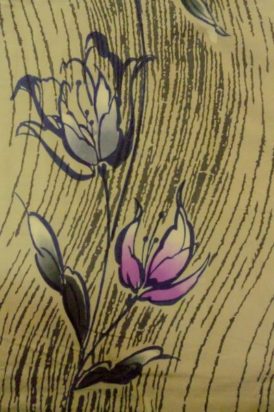 Photo4: O0719C Vintage Japanese kimono  Grayish Olive Pour Dyed Yukata for women / Cotton. Flower,   (Grade B) (4)