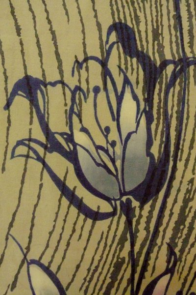 Photo5: O0719C Vintage Japanese kimono  Grayish Olive Pour Dyed Yukata for women / Cotton. Flower,   (Grade B) (5)