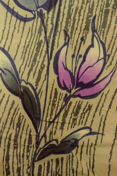 Photo6: O0719C Vintage Japanese kimono  Grayish Olive Pour Dyed Yukata for women / Cotton. Flower,   (Grade B) (6)