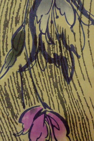 Photo7: O0719C Vintage Japanese kimono  Grayish Olive Pour Dyed Yukata for women / Cotton. Flower,   (Grade B) (7)