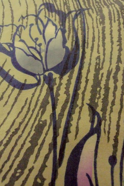 Photo9: O0719C Vintage Japanese kimono  Grayish Olive Pour Dyed Yukata for women / Cotton. Flower,   (Grade B) (9)