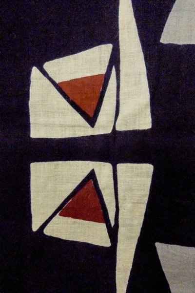 Photo7: O0719D Vintage Japanese kimono   Indigo Blue YUKATA summer(made in Japan) for women / Cotton/hemp Abstract pattern   (Grade C) (7)