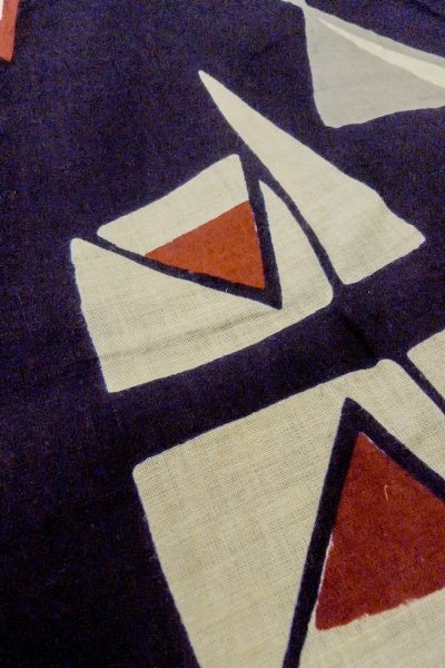 Photo10: O0719D Vintage Japanese kimono   Indigo Blue YUKATA summer(made in Japan) for women / Cotton/hemp Abstract pattern   (Grade C) (10)