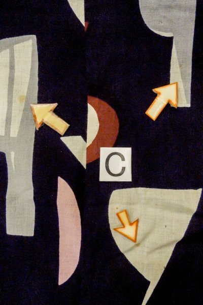 Photo14: O0719D Vintage Japanese kimono   Indigo Blue YUKATA summer(made in Japan) for women / Cotton/hemp Abstract pattern   (Grade C) (14)