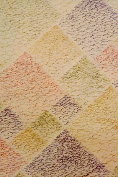 Photo5: Mint O0805C Vintage Japanese kimono   Beige KOMON dyed for women / Silk. Grass,   (Grade A) (5)