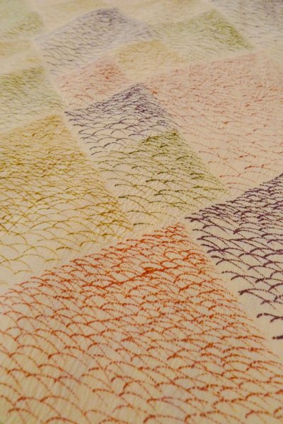 Photo8: Mint O0805C Vintage Japanese kimono   Beige KOMON dyed for women / Silk. Grass,   (Grade A) (8)