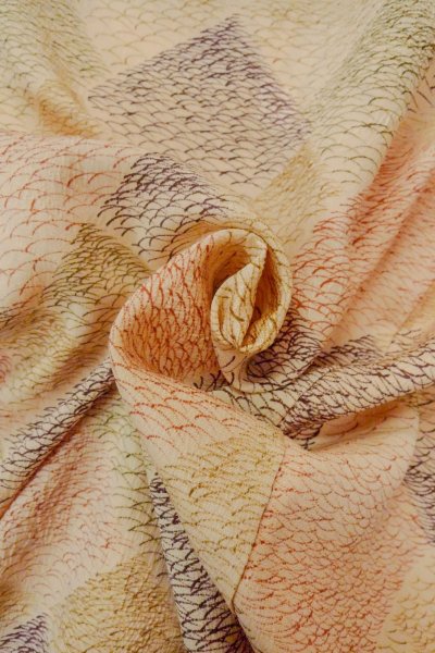 Photo11: Mint O0805C Vintage Japanese kimono   Beige KOMON dyed for women / Silk. Grass,   (Grade A) (11)