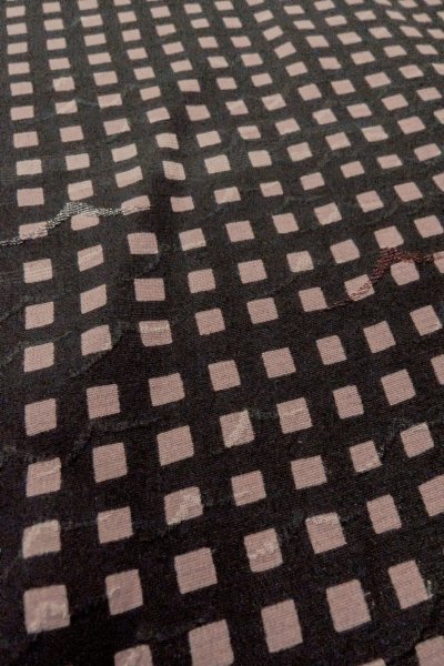 Photo9: O0805G Vintage Japanese kimono   Black HAORI short jacket for women / Silk. Plaid Checks   (Grade C) (9)