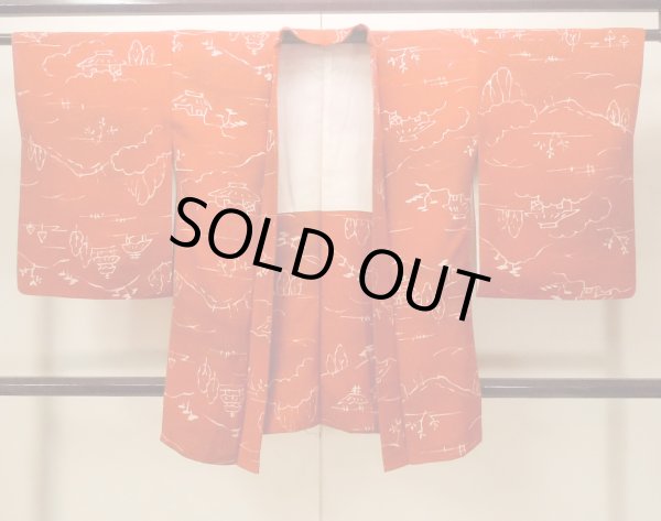 Photo1: Mint O0805H Vintage Japanese kimono   Vermilion HAORI short jacket for women / Silk. House,   (Grade A) (1)