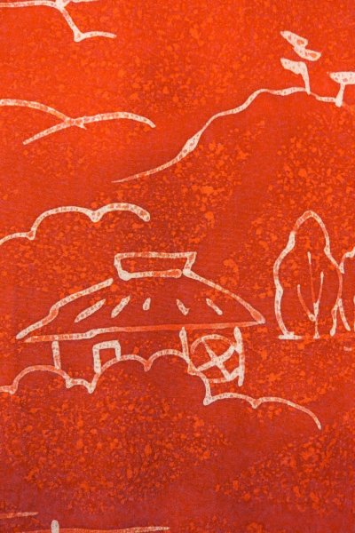 Photo6: Mint O0805H Vintage Japanese kimono   Vermilion HAORI short jacket for women / Silk. House,   (Grade A) (6)