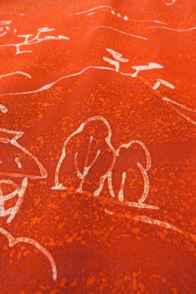 Photo8: Mint O0805H Vintage Japanese kimono   Vermilion HAORI short jacket for women / Silk. House,   (Grade A) (8)