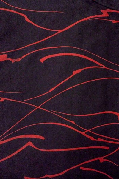 Photo3: O0805I Vintage Japanese kimono   Black HAORI short jacket for women / Synthetic. Abstract pattern   (Grade B) (3)