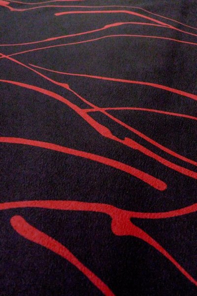 Photo8: O0805I Vintage Japanese kimono   Black HAORI short jacket for women / Synthetic. Abstract pattern   (Grade B) (8)