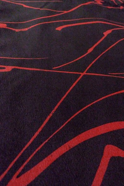 Photo10: O0805I Vintage Japanese kimono   Black HAORI short jacket for women / Synthetic. Abstract pattern   (Grade B) (10)