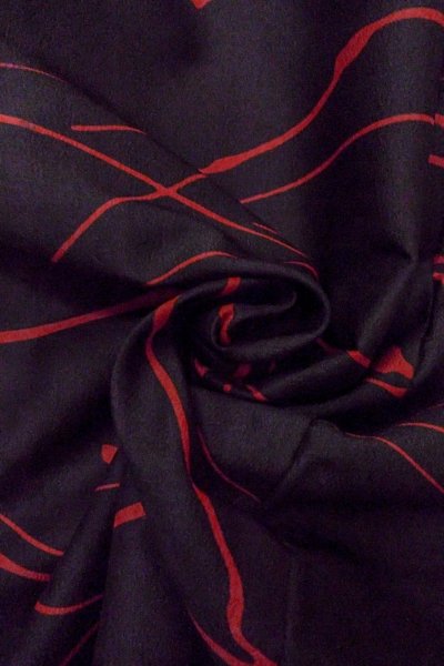 Photo11: O0805I Vintage Japanese kimono   Black HAORI short jacket for women / Synthetic. Abstract pattern   (Grade B) (11)