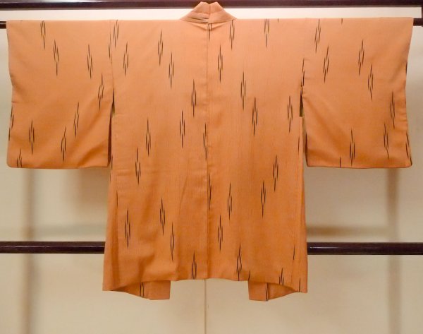 Photo2: O0805M Vintage Japanese kimono   Orange HAORI short jacket for women / Silk. Stripes,   (Grade B) (2)
