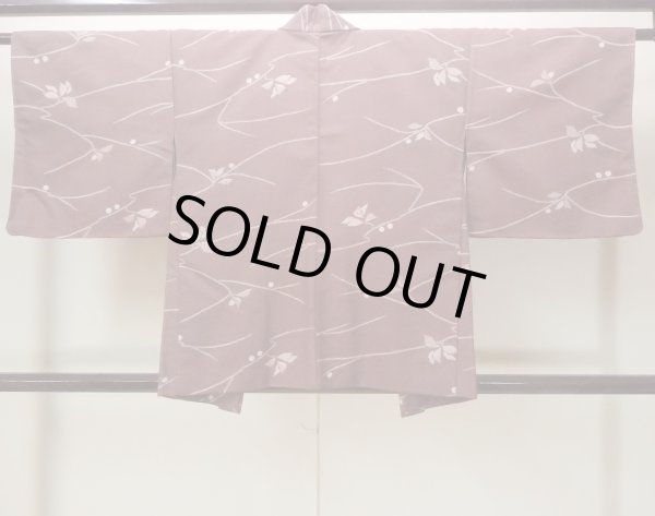 Photo3: O0805O Vintage Japanese kimono   Purple HAORI short jacket for women / Synthetic. Flower,   (Grade B) (3)