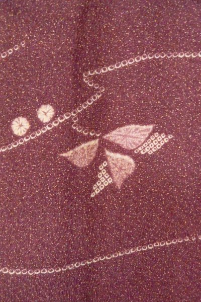 Photo5: O0805O Vintage Japanese kimono   Purple HAORI short jacket for women / Synthetic. Flower,   (Grade B) (5)