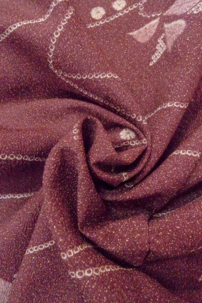 Photo11: O0805O Vintage Japanese kimono   Purple HAORI short jacket for women / Synthetic. Flower,   (Grade B) (11)