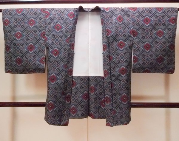 Photo1: Mint O0805P Vintage Japanese kimono   Gray HAORI short jacket for women / Silk. Flower,   (Grade A) (1)